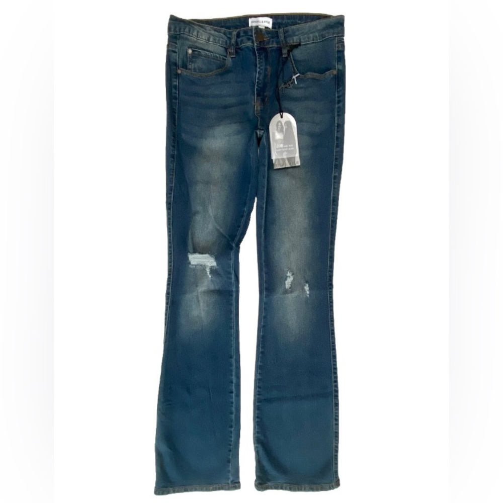 🆕 Kendall & Kylie Bootcut Jeans size 7/8 Blue Pasadena Distressed Denim Mid-rise